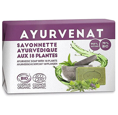 Organic soap from Ayurvenat with 18 Ayurvedic herbs – Face &amp; Body Cleanser for Oily or Problem Skin, with Black Cumin, Patchouli, Tea Tree, Lavandin &amp; Eucalyptus