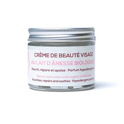 Crème de beauté nourrissante au lait d'ânesse bio. Hypoallergénique et riche en vitamines et minéraux, cette crème convient à tous les types de peau - 50 g