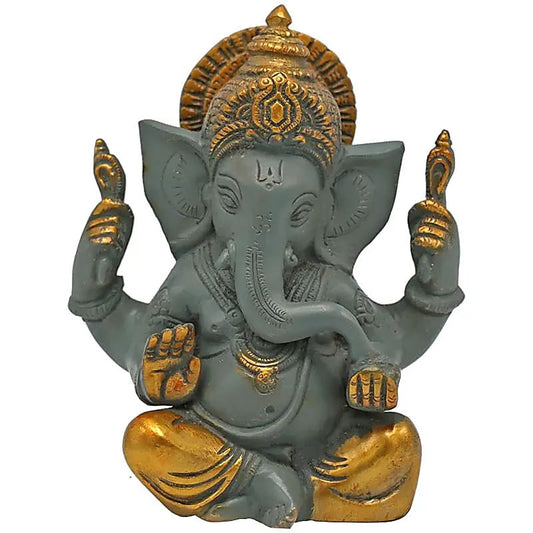 Ganesh en métal (laiton) bicolore (gris et doré) - 14 cm de haut - 1,24 kg. !