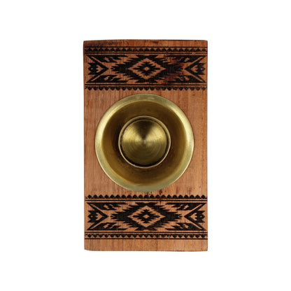 Brûleur en bois d'acacia avec motif tribal pour brûler des bâtons de palo santo - 12 x 7 x 3,5 cm