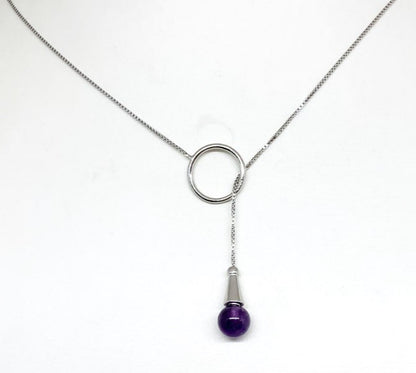 Chaîne délicate en Argent 925, ornée d'un pendentif en forme d'anneau, conçu spécialement pour accueillir une perle d'améthyste de 8 mm !