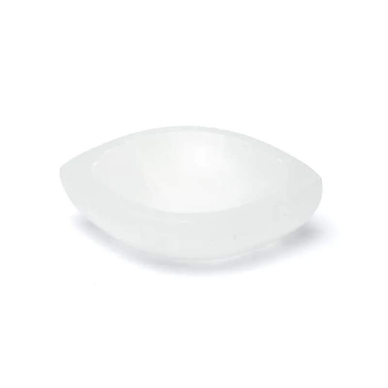 Plat en sélénite en forme d'oeil, parfait pour présenter des bijoux ou de petites décorations - 14 x 9 x 4 cm