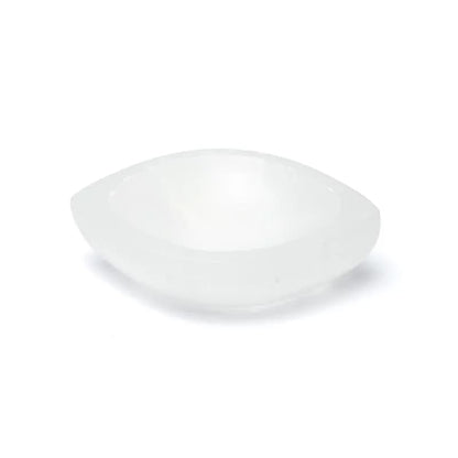 Plat en sélénite en forme d'oeil, parfait pour présenter des bijoux ou de petites décorations - 14 x 9 x 4 cm