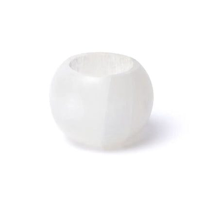 Bougeoir en pierre de 'sélénite', 2 tailles au choix : ±7 ou 10 cm de diamètre - 240 ou 1180 gr.- Convient aux bougies chauffe-plat !