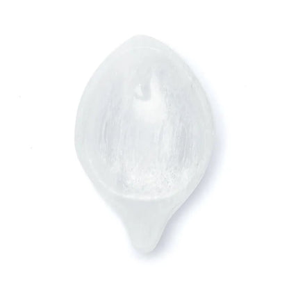 Plat en sélénite en forme de feuille, parfait pour présenter des bijoux ou de petites décorations - 11 x 7 x 2,5 cm