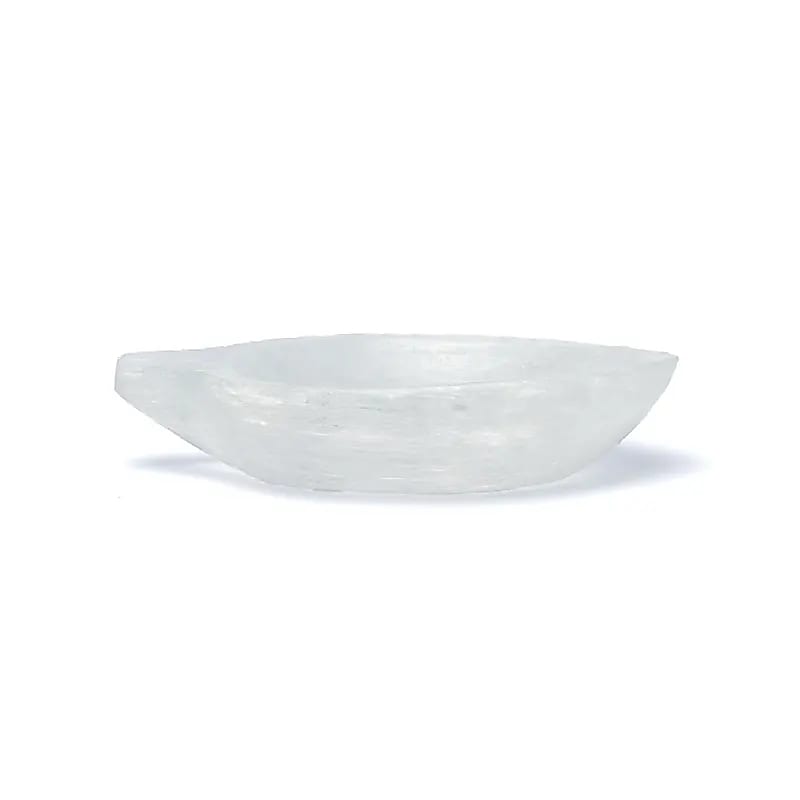 Plat en sélénite en forme de feuille, parfait pour présenter des bijoux ou de petites décorations - 11 x 7 x 2,5 cm