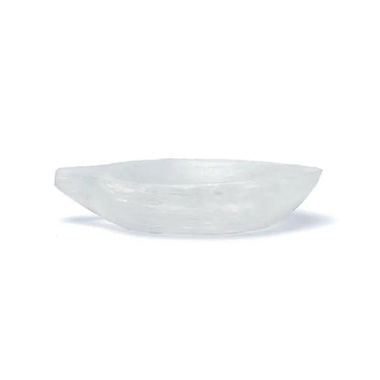 Plat en sélénite en forme de feuille, parfait pour présenter des bijoux ou de petites décorations - 11 x 7 x 2,5 cm