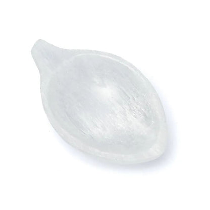 Plat en sélénite en forme de feuille, parfait pour présenter des bijoux ou de petites décorations - 11 x 7 x 2,5 cm