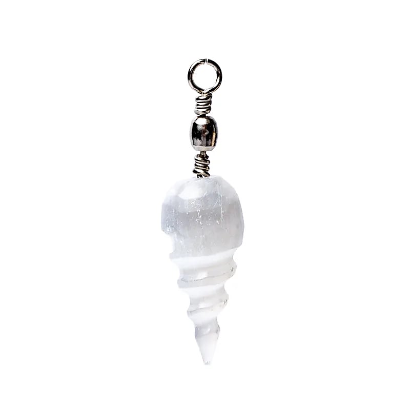 Pendentif en sélénite en forme de spirale, idéal pour le travail énergétique et l’équilibre - Longueur 4 cm - 6 gr.