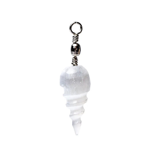 Pendentif en sélénite en forme de spirale, idéal pour le travail énergétique et l’équilibre - Longueur 4 cm - 6 gr.
