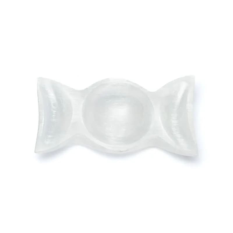 Plat en sélénite en forme de triple lune, parfait pour présenter des bijoux ou de petites décorations - 16 x 8 cm