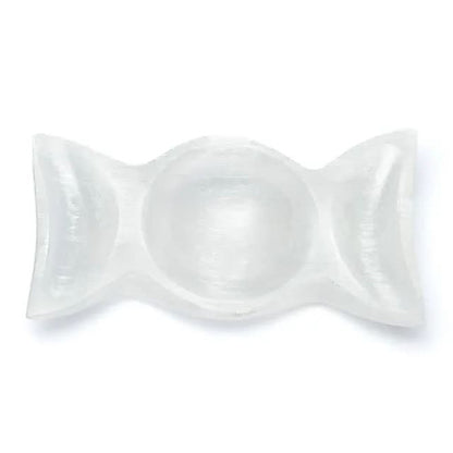 Plat en sélénite en forme de triple lune, parfait pour présenter des bijoux ou de petites décorations - 16 x 8 cm