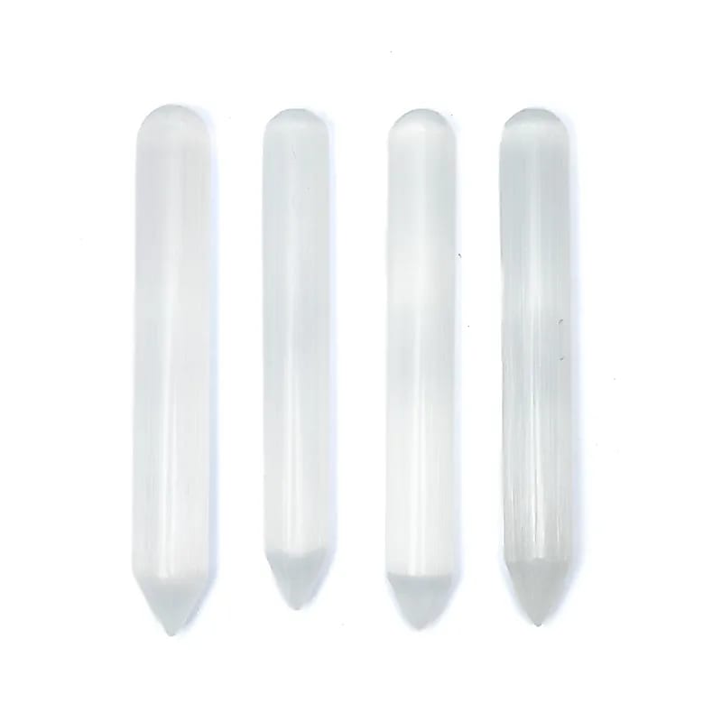 Bâton de massage en sélénite avec pointe énergétique précise – 15 x 1,8 cm - 100 gr. !