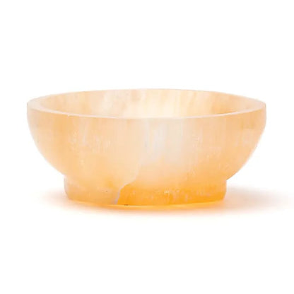 Bol rond en pierre de sélénite couleur pêche : ± 10 x 4 cm de diamètre - 300 gr.