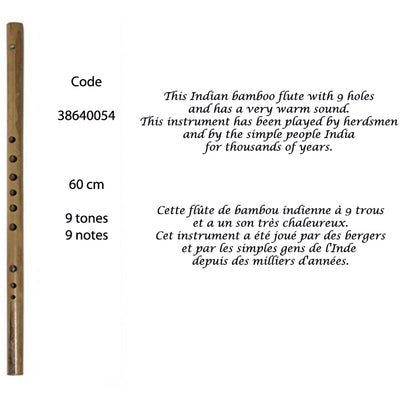 尺八 - Flûte indienne, en bambou à 9 notes accordée sur une gamme de l'Inde. Son chaud !