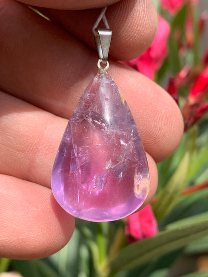 Améthyste, pendentif 'goutte' de 40mm x 20 x 10 - Avec cordon noir réglable offert