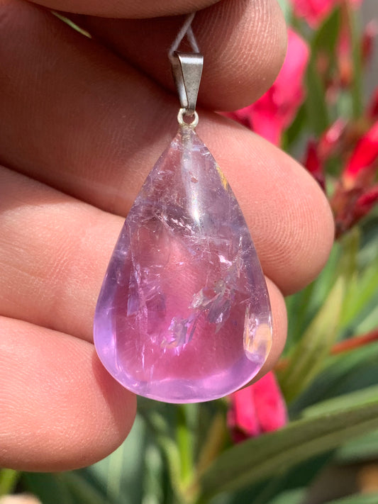 Améthyste, pendentif 'goutte' de 40mm x 20 x 10 - Avec cordon noir réglable offert