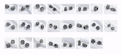 Sélection de perles avec gravures et formes diverses en acier inoxydable de 'haute qualité' pour la création de bracelets, colliers, Mala... De 8 à 20 millimètres - 23 Modèles au choix vendu à l'unité ou par 5 pièces !
