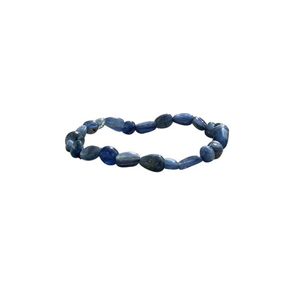 Cyanite disthène, bracelet de 17 à 21cm, collier de 42cm et sautoir de 60cm. Perles de type 'Graine' de formes naturelles montées sur fil de haute résistance !