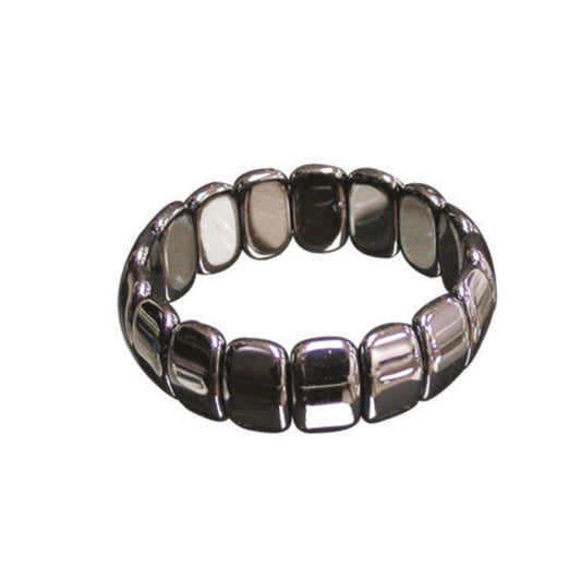 Bracelet en plaquette et perle d'hématite. Naturel ou Titane (arc-en-ciel) - Dimension : Plaquette d'environ 17 mm. Monté sur élastique haute résistance !