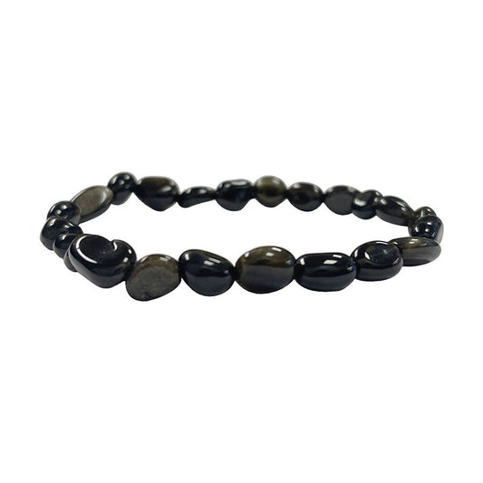 Obsidienne dorée, bracelet de 17 à 21cm, collier de 42cm et sautoir de 60cm. Perles de type 'Graine' de formes naturelles montées sur fil de haute résistance !