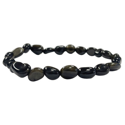 Obsidienne dorée, bracelet de 17 à 21cm, collier de 42cm et sautoir de 60cm. Perles de type 'Graine' de formes naturelles montées sur fil de haute résistance !