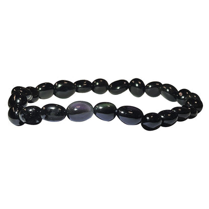 Obsidienne œil céleste, bracelet de 17 à 21cm, collier de 42cm et sautoir de 60cm. Perles de type 'Graine' de formes naturelles montées sur fil de haute résistance !