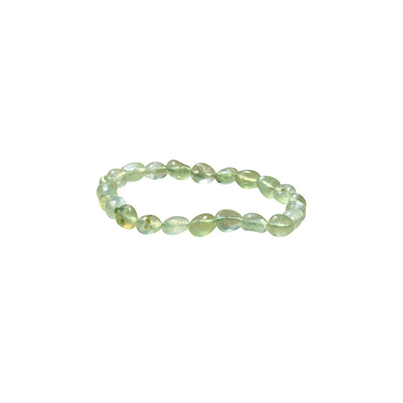Préhnite, bracelet de 17 à 21cm, collier de 42cm et sautoir de 60cm. Perles de type 'Graine' de formes naturelles montées sur fil de haute résistance !