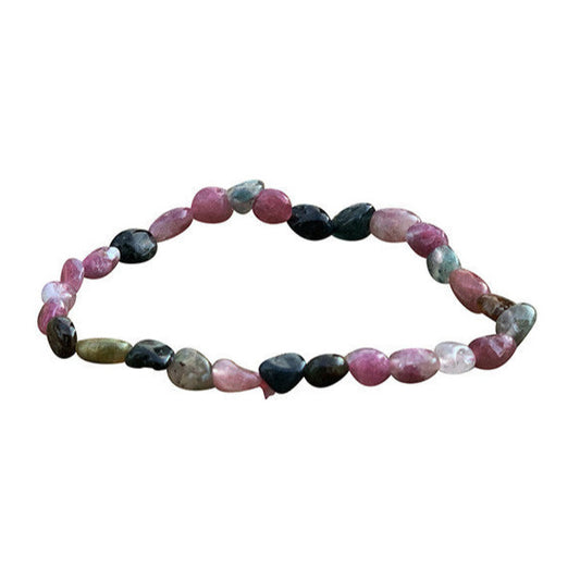 Tourmaline multicolore, bracelet de 17 à 21cm, collier de 42cm et sautoir de 60cm. Perles de type 'Graine' de formes naturelles montées sur fil de haute résistance !