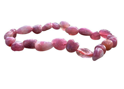 Tourmaline rose dit 'Rubellite', bracelet de 17 à 21cm, collier de 42cm et sautoir de 60cm. Perles de type 'Graine' de formes naturelles montées sur fil de haute résistance !