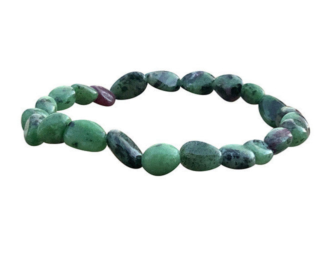 Rubis Zoïsite (Anyolite), bracelet de 17 à 21cm, collier de 42cm et sautoir de 60cm. Perles de type 'Graine' de formes naturelles montées sur fil de haute résistance !