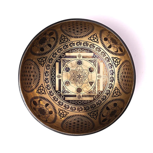 Bol en 7 métaux avec gravure de 'Métatron', taille de 22/24 cm - ± 1400/1600 gr. Fait main au Népal