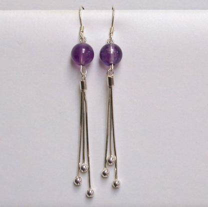 Boucles d'oreilles Argent, en améthyste, citrine, lapis lazuli ou oeil de tigre, perle de 8mm avec fantaisies, qualité AA à AAA !