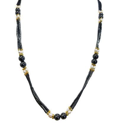 Hématite et perles biwa de 4 à 8 millimètres en collier de 70 cm - 3 finitions au choix pour le fermoir (Argent, laiton doré ou argenté) !