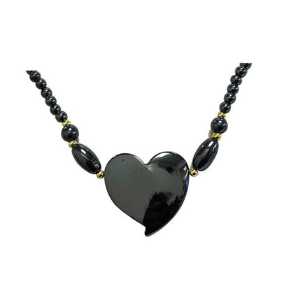 Hématite, collier avec pendentif en forme de 'Coeur' en perles rondes de 6 mm. 47 cm. 3 finitions au choix pour le fermoir !