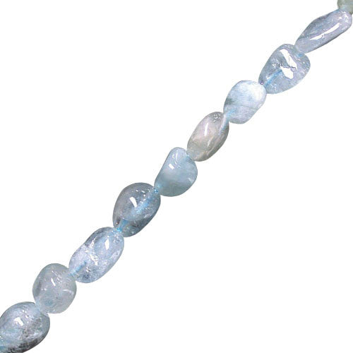 Aigue-marine, perles ‘Graine’ aux formes naturelles • Bracelet 17 à 21 cm • Collier 42 cm • Sautoir 60 cm, montées sur fil haute résistance !