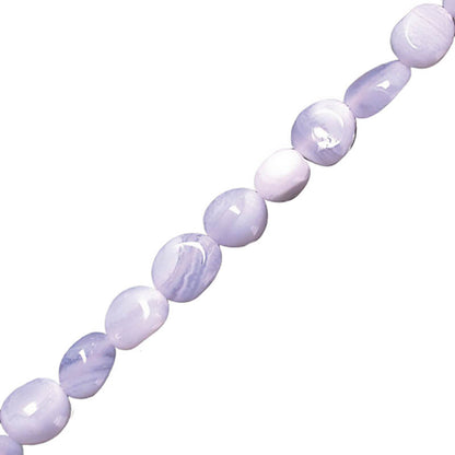Agate Blue Lace, vendu en fil de perles 38/40 cm • Bracelet 17 à 21 cm • Collier 42 cm • Sautoir 60 cm. Perles ‘Graine’ aux formes naturelles, montées sur fil haute résistance !