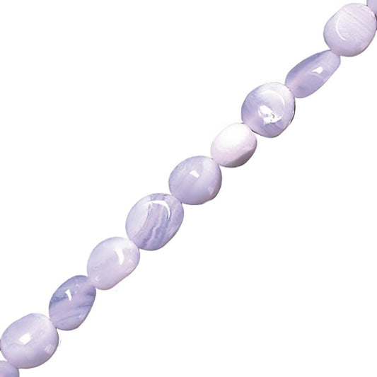 Agate Blue Lace, vendu en fil de perles 38/40 cm • Bracelet 17 à 21 cm • Collier 42 cm • Sautoir 60 cm. Perles ‘Graine’ aux formes naturelles, montées sur fil haute résistance !