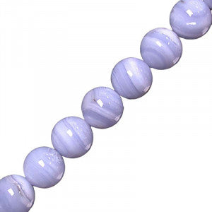 Agate Calcédoine ‘Blue Lace’ – Perles rondes en 6 ou 8 mm • Fil de 38/39 cm • Bracelet 17 à 21 cm • Collier 45 cm • Sautoir 60 cm. Qualité AA à AAA !