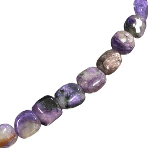 Charoïte, bracelet de 17 à 21cm, collier de 42cm et sautoir de 60cm. Perles de type 'Graine' de formes naturelles montées sur fil de haute résistance !