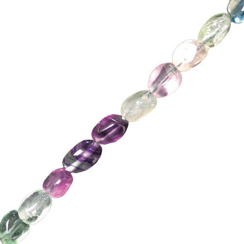 Fluorite multicolore, bracelet de 17 à 21cm, collier de 42cm et sautoir de 60cm. Perles de type 'Graine' de formes naturelles montées sur fil de haute résistance !