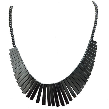 Hématite, collier 'Cléopâtre' en perles rondes de 6 mm avec panoramique de barrettes de 2 à 3 cm. 45 cm - 3 finitions au choix pour le fermoir Argent, laiton doré ou argenté !