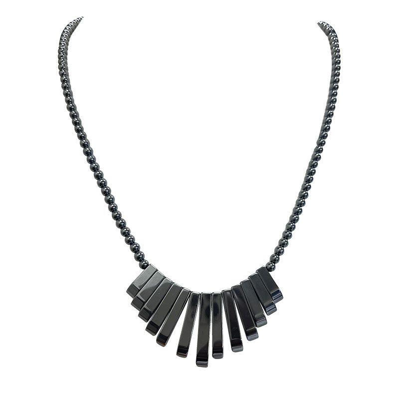 Hématite, collier 'Panoramique' en perles rondes de 4 mm et barrettes de 20 à 30 mm - Fermoir Argent ou laiton doré et argenté !