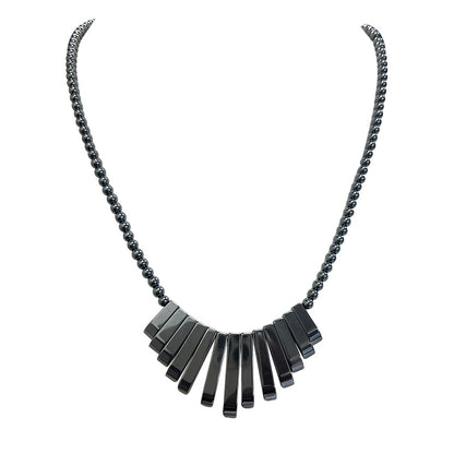 Hématite, collier 'Panoramique' en perles rondes de 4 mm et barrettes de 20 à 30 mm - Fermoir Argent ou laiton doré et argenté !