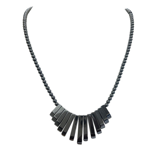 Hématite, collier 'Panoramique' en perles rondes de 4 mm et barrettes de 20 à 30 mm - Fermoir Argent ou laiton doré et argenté !