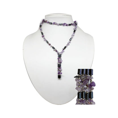 Collier/bracelet multi-rang magnétique 90 cm, perles baroque d’améthyste, quartz rose ou cristal, puissance 300‑600 Gauss !