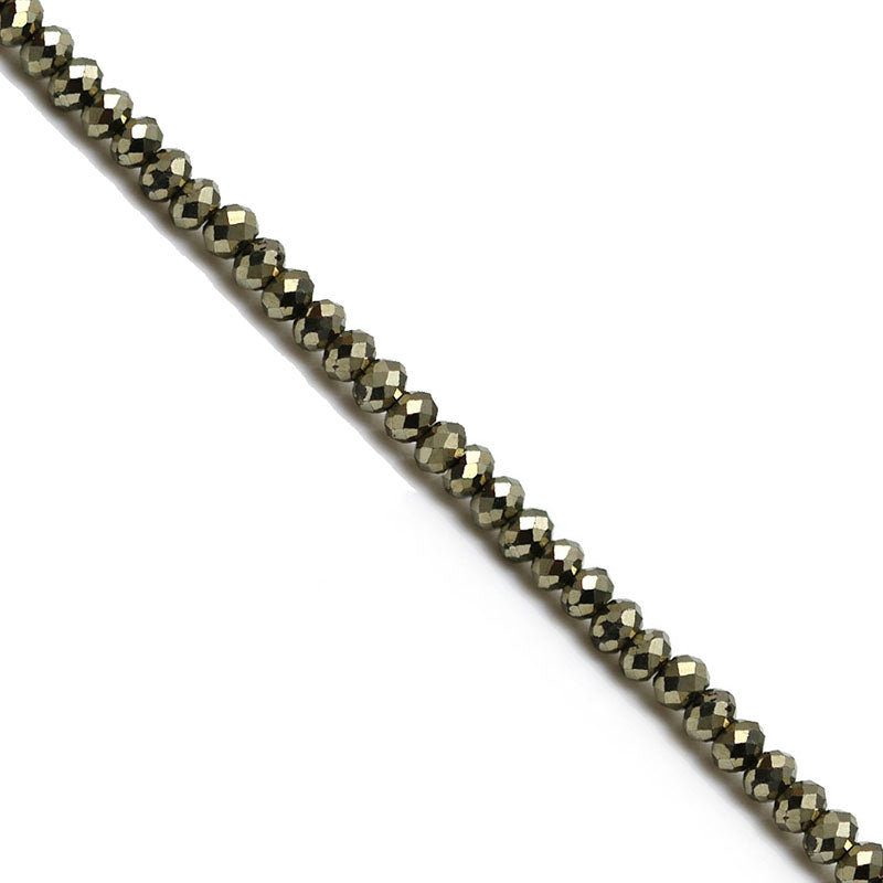 Pyrite, perles facettées de 2/3 mm. En bracelet de 17 à 20 cm ou en collier de 42 cm. Qualité AA à AAA !