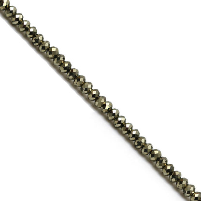 Pyrite, perles facettées de 2/3 mm. En bracelet de 17 à 20 cm ou en collier de 42 cm. Qualité AA à AAA !