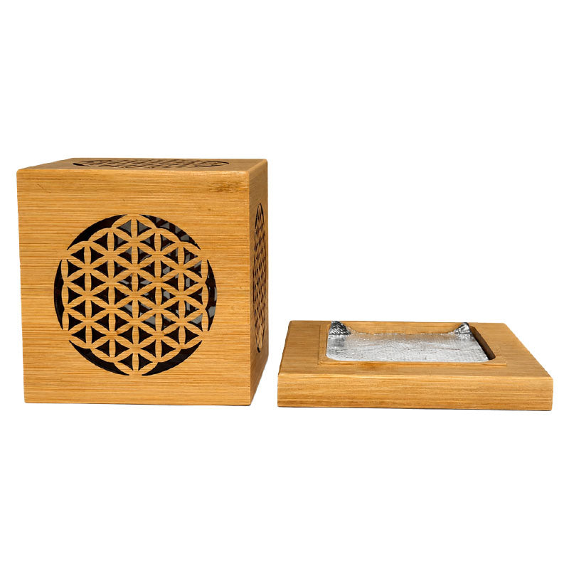 Cube brûleur d’encens Fleur de Vie en Bambou – Purification & Ambiance Zen - 10,3 cm x 9,5 x 7,5