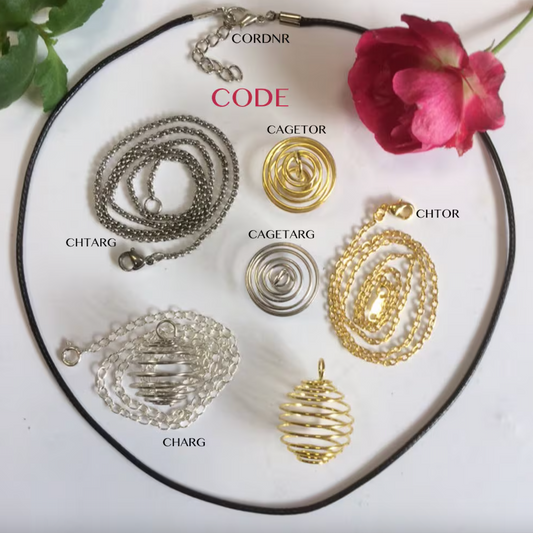 Pendentif/ Cage à pierre 'ressort', pour pierre ou perle jusqu'à 24mm. Fait en laiton, finition doré ou argenté ! Vendu avec ou sans chaînette assortie de 45 cm !